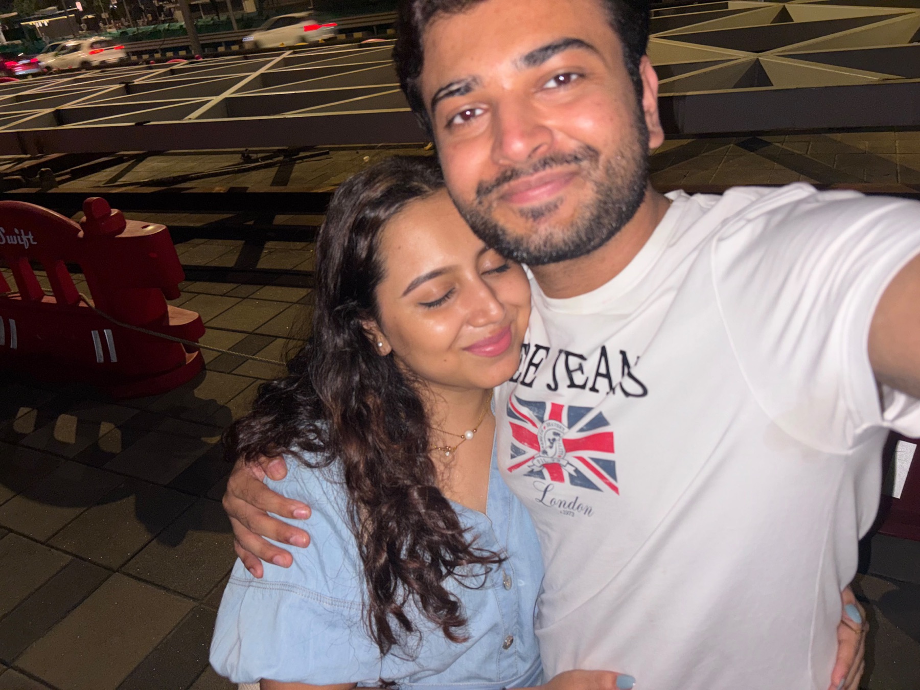 A quiet hug on a night out